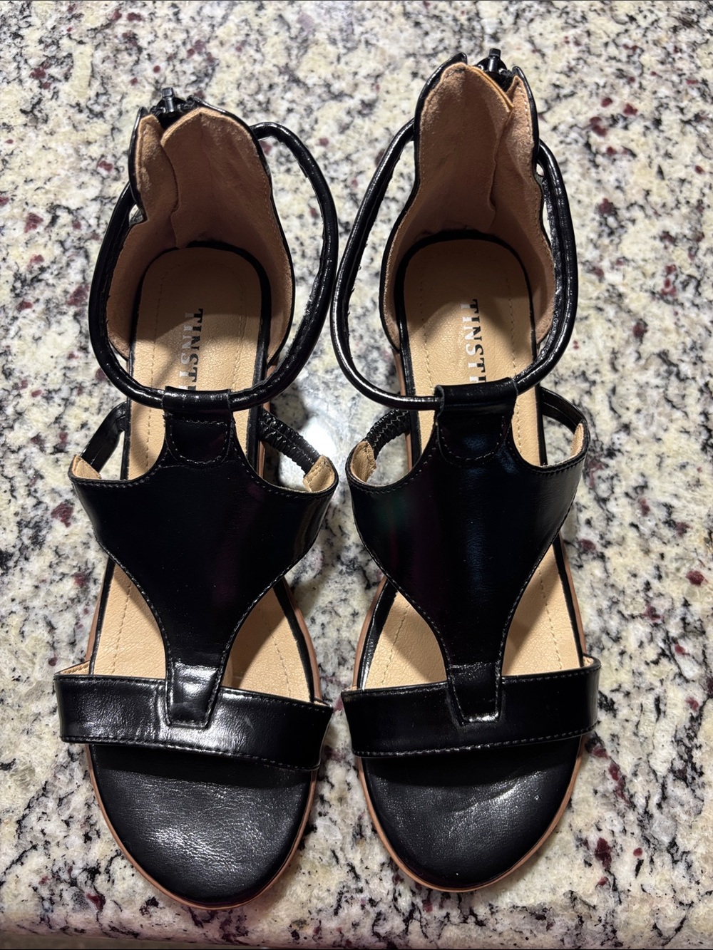 Black T-Strap Women’s Sandals with Ankle Strap